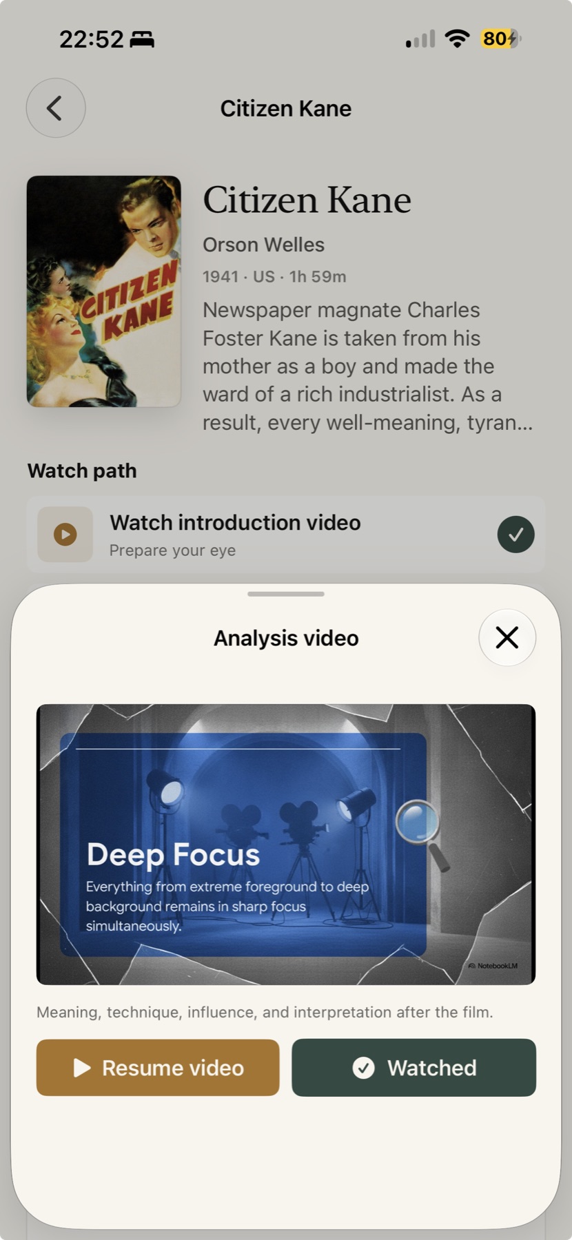 Screen Path post-watch analysis video for Citizen Kane